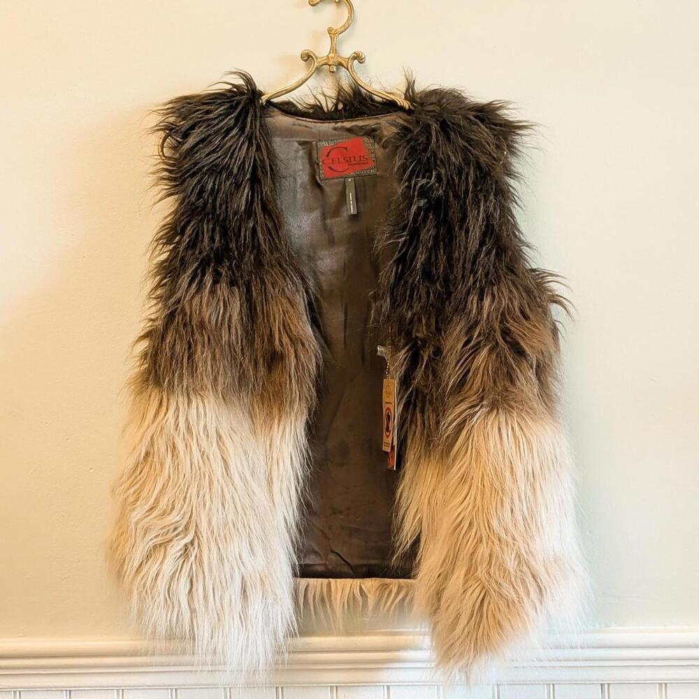 NEW Celsius faux fur, satin lined vest.